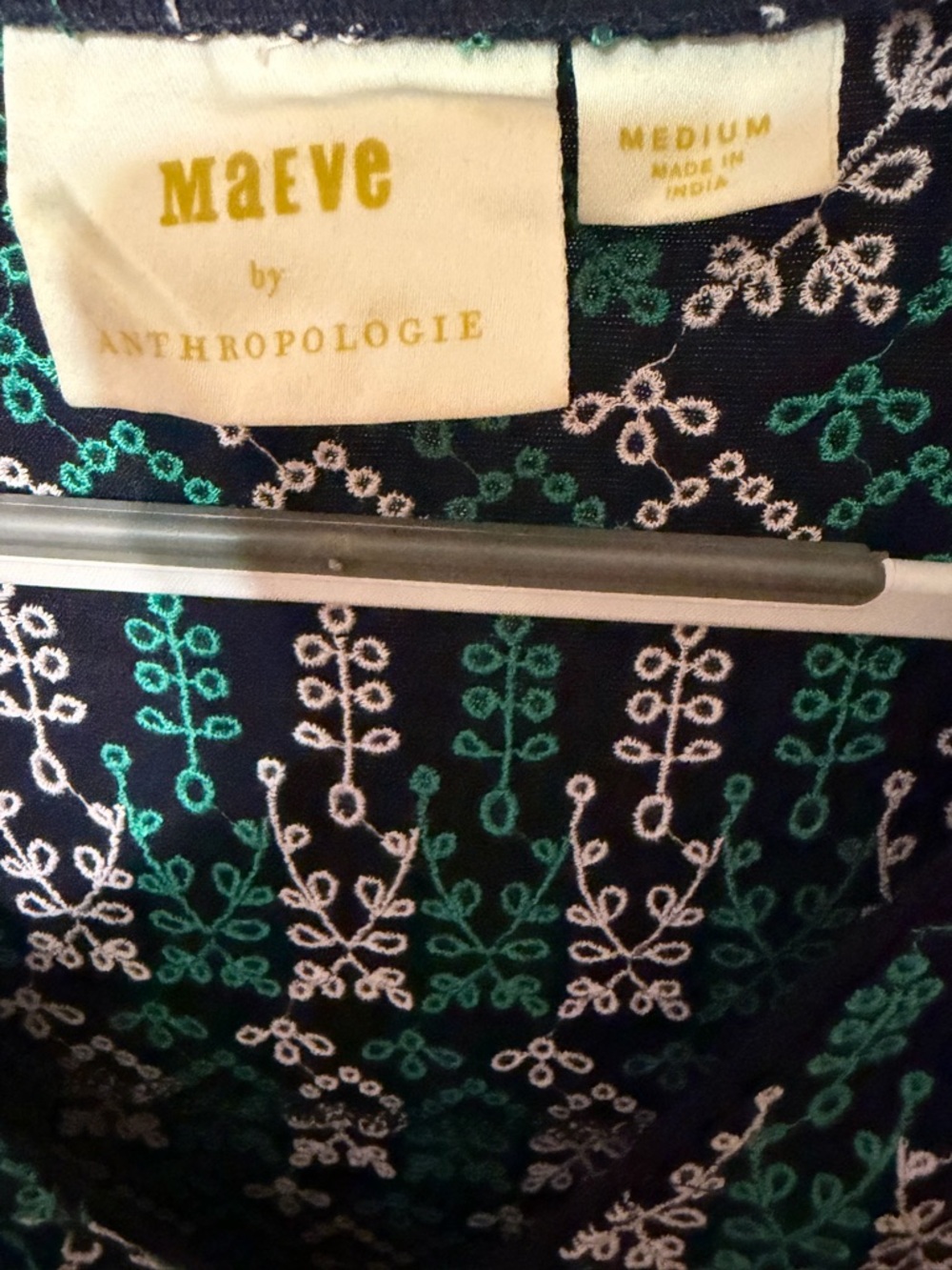 Anthropologie Maeve Cammie Embroidered Peplum Top Navy Green Floral M - Picture 6 of 7